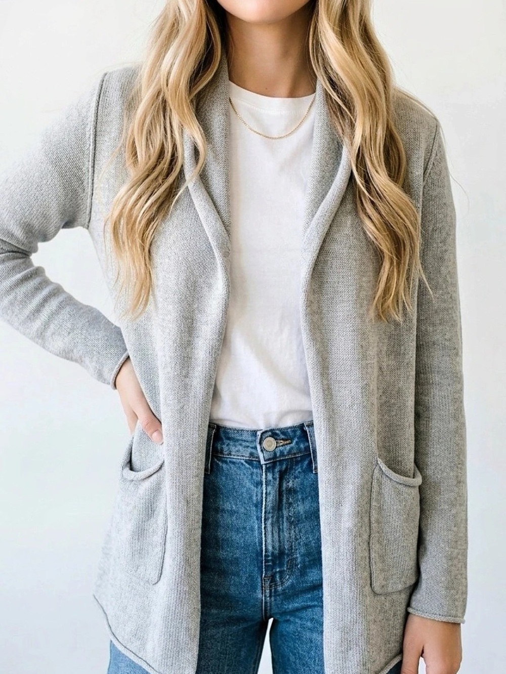 YOON Cotton Gray Open-Front Hooded Cardigan Size Small